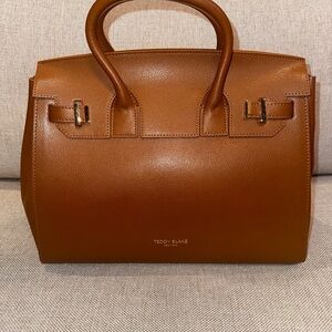 Teddy Blake Palmellato Camel Brown Leather Handbag w/ Bonus Silk Tie Sash